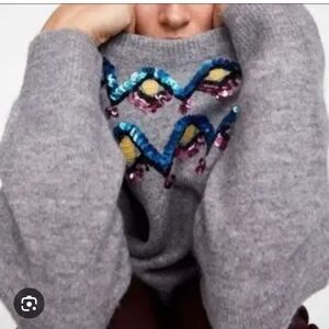 Zara Gray Sweater with Colorful Sequins